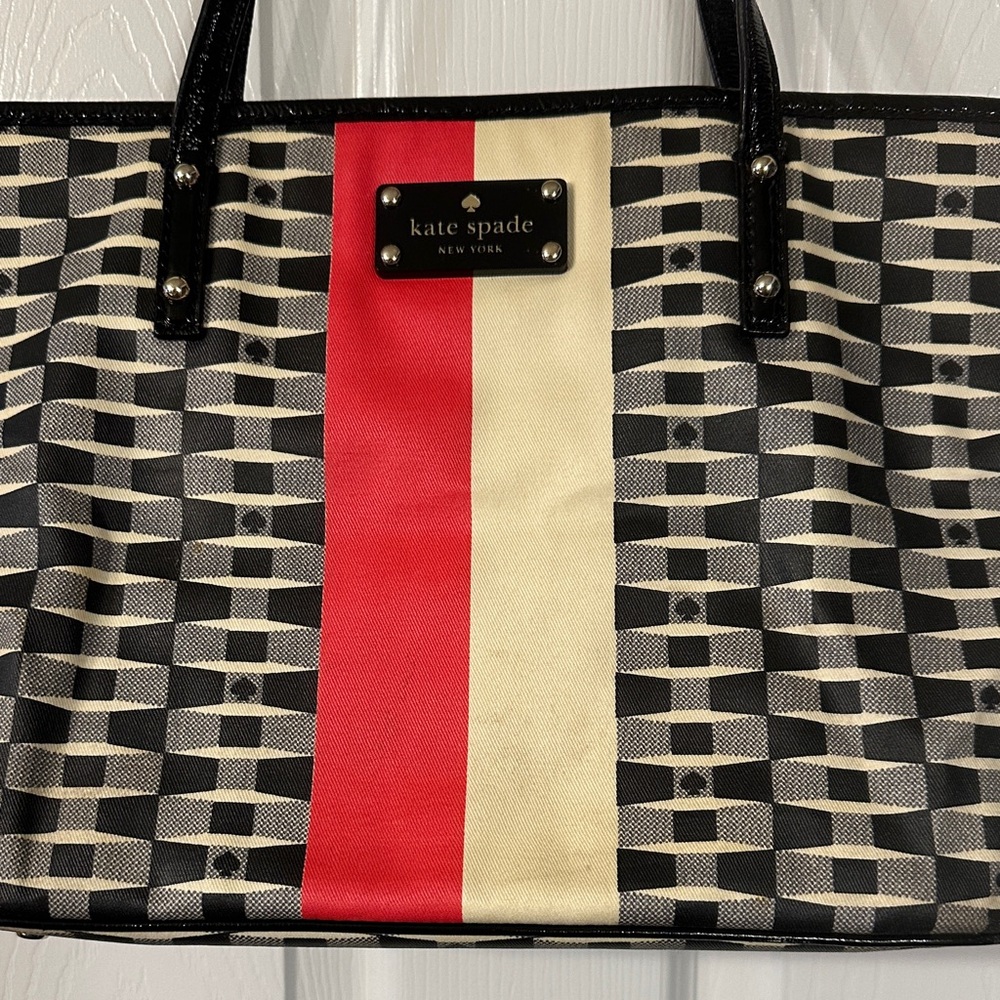 Kate Spade Black and Cream Tote with Red Stripe